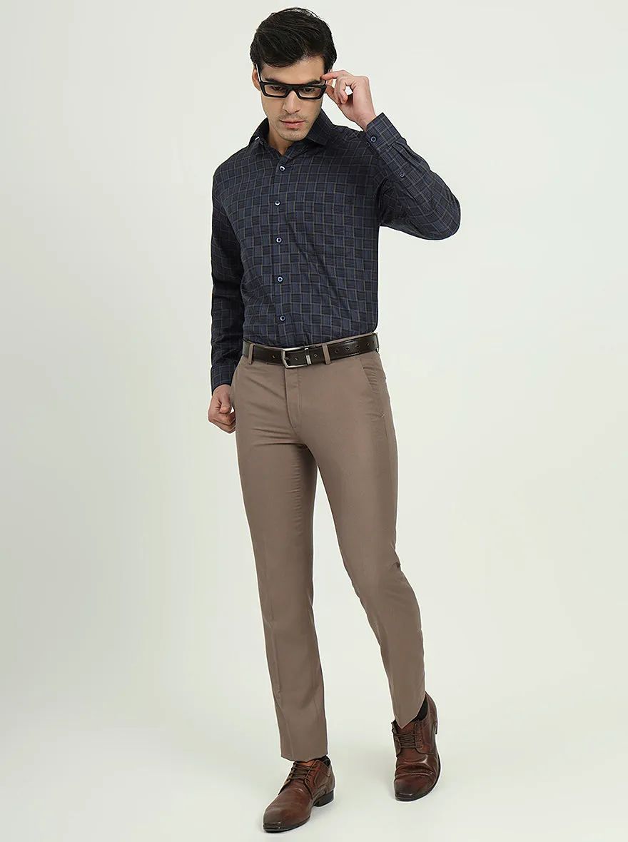 Dark Blue & Olive Checked Regular Fit Formal Shirt | Greenfire