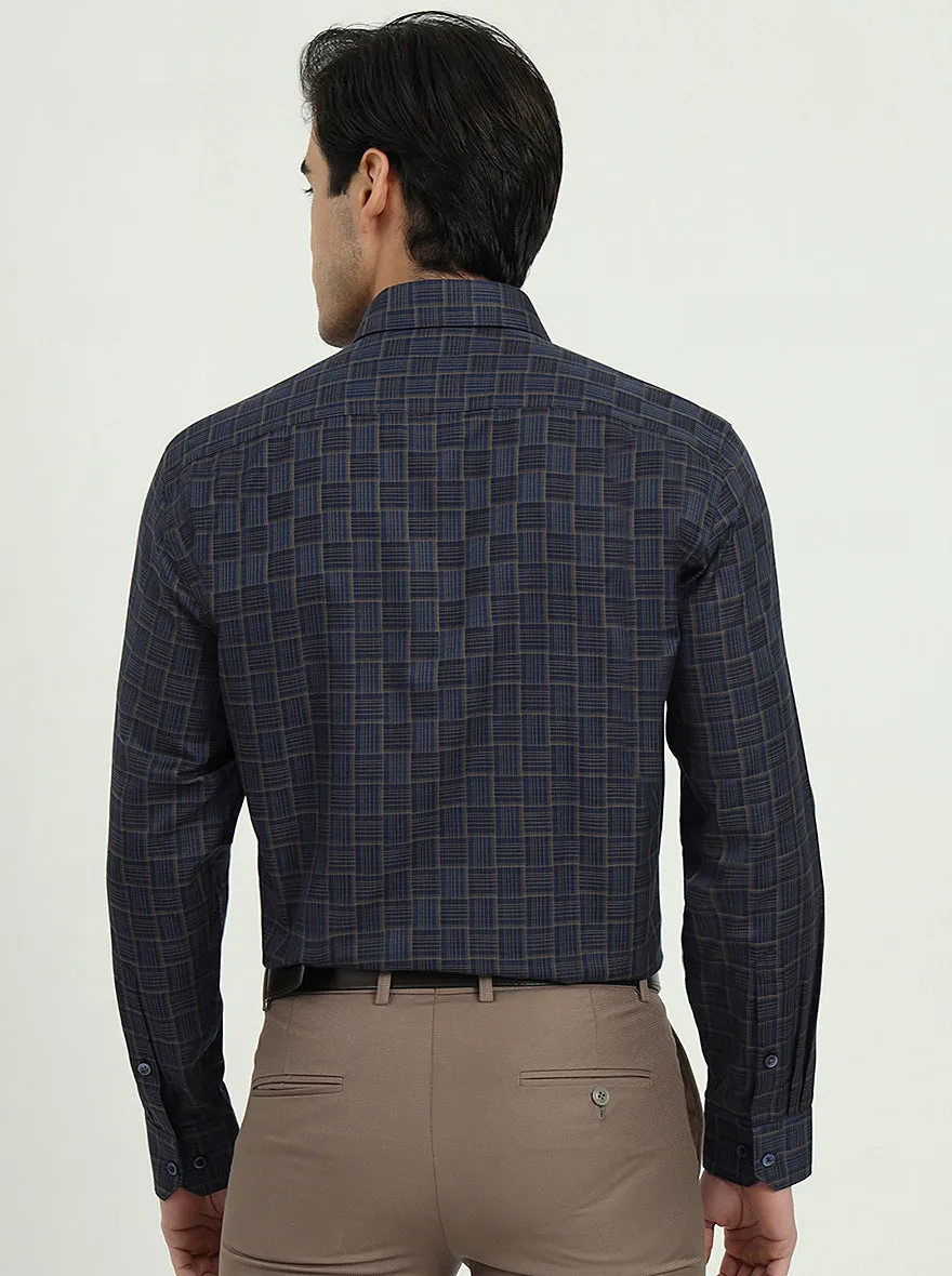 Dark Blue & Olive Checked Regular Fit Formal Shirt | Greenfire