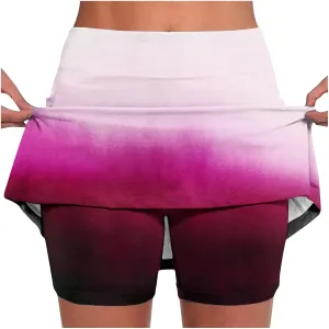 DDAPJ pyju Skorts for Women Dressy Casual Gradient Color High Waisted Tennis Skirt with Shorts Underneath Summer Clothes