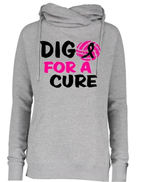 Dig For a Cure Volleyball Pink Out Breast Cancer Awareness Women's Cowl Double Hood Top