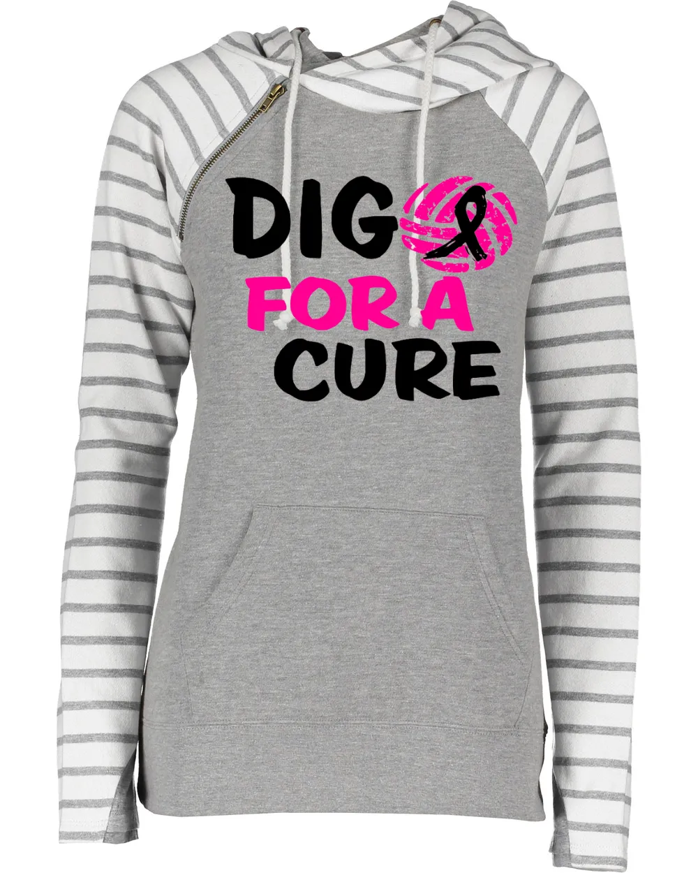Dig For a Cure Volleyball Pink Out Breast Cancer Awareness Women's Cowl Double Hood Top