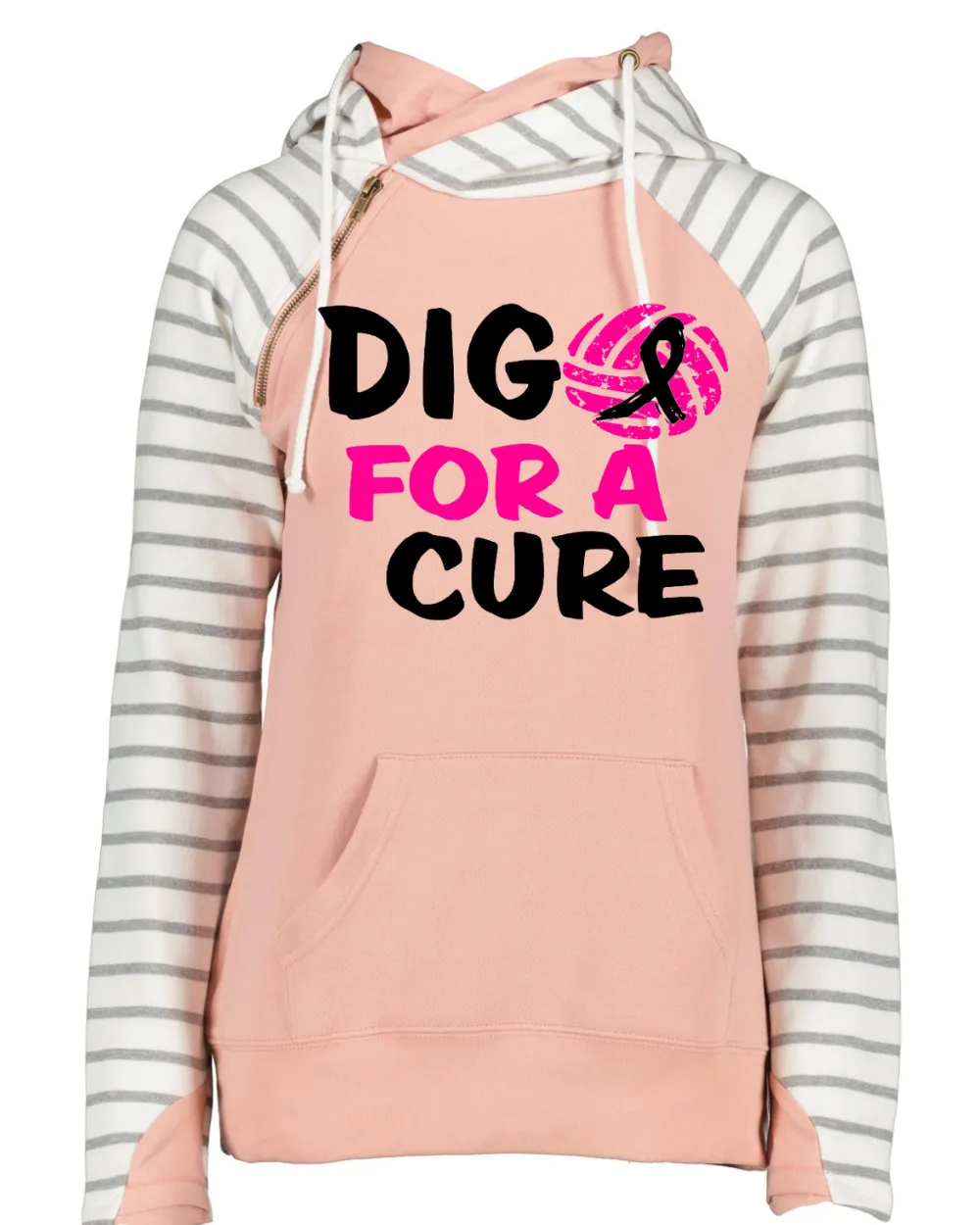 Dig For a Cure Volleyball Pink Out Breast Cancer Awareness Women's Cowl Double Hood Top