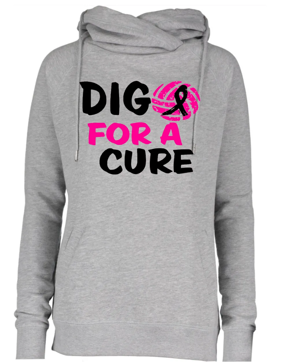 Dig For a Cure Volleyball Pink Out Breast Cancer Awareness Women's Cowl Double Hood Top