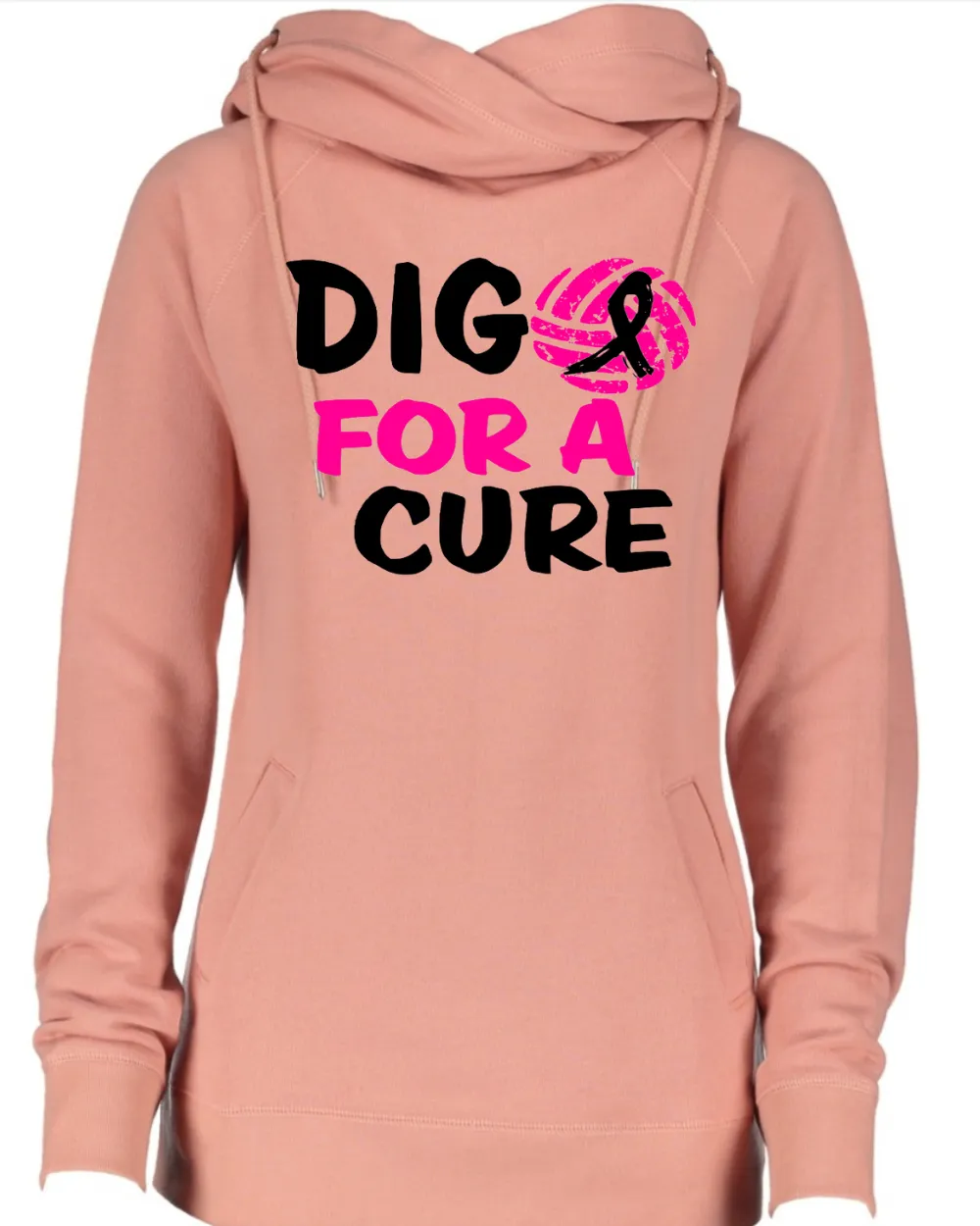 Dig For a Cure Volleyball Pink Out Breast Cancer Awareness Women's Cowl Double Hood Top