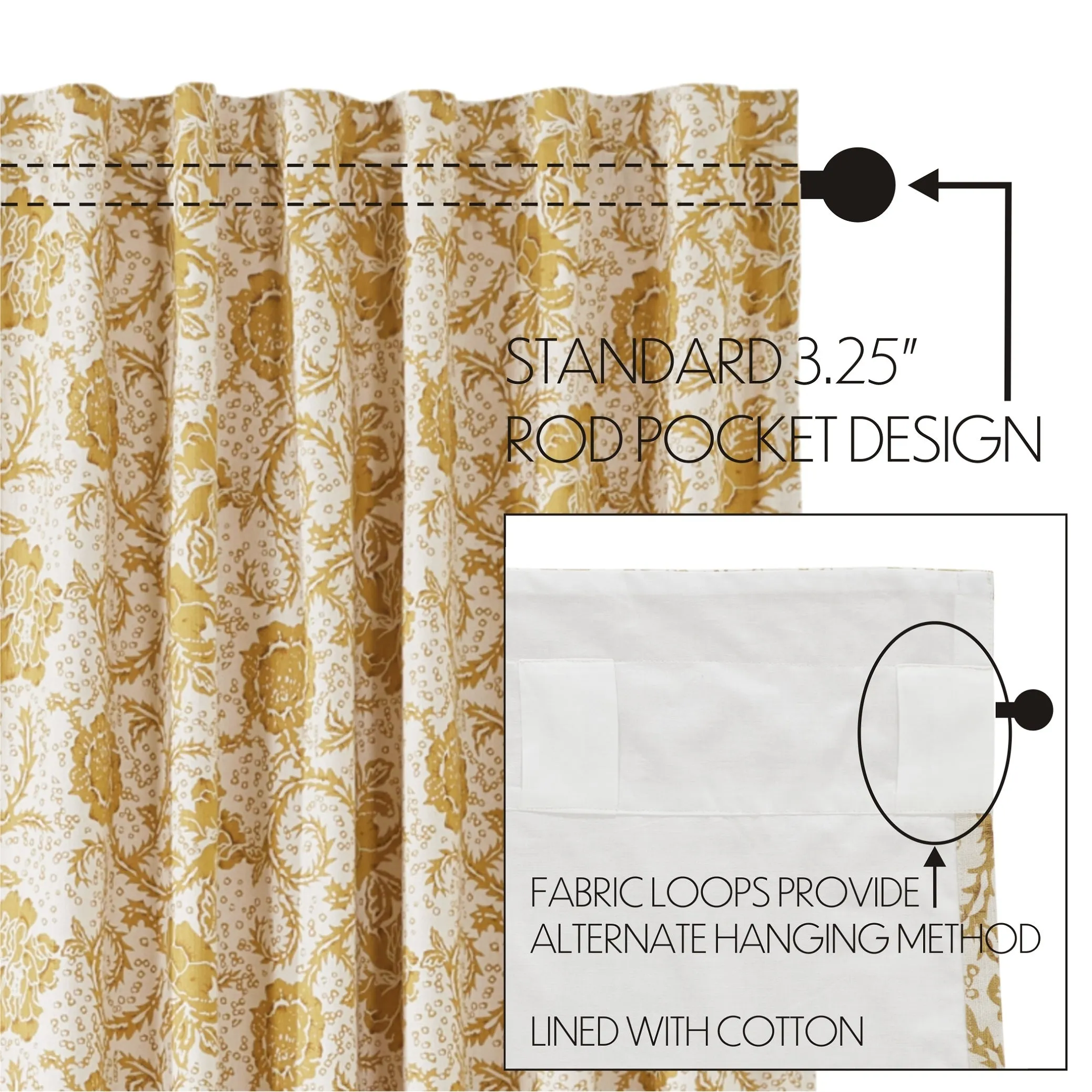 Dorset Gold Floral Panel Curtain 96"x50" VHC Brands