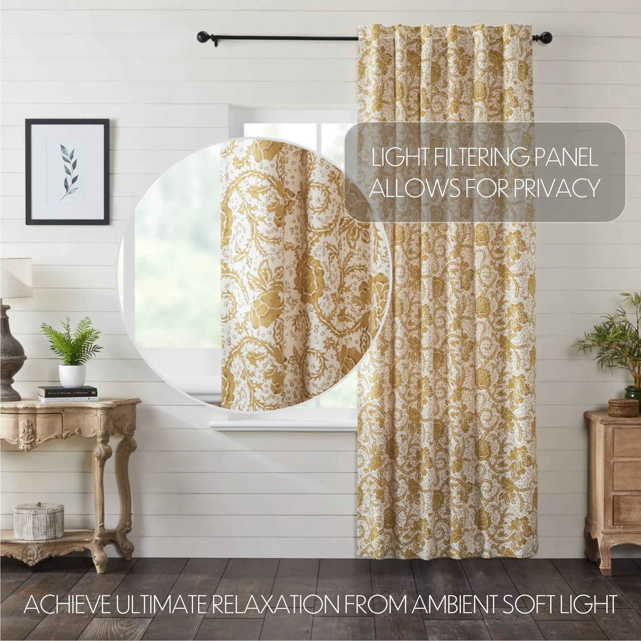 Dorset Gold Floral Panel Curtain 96"x50" VHC Brands