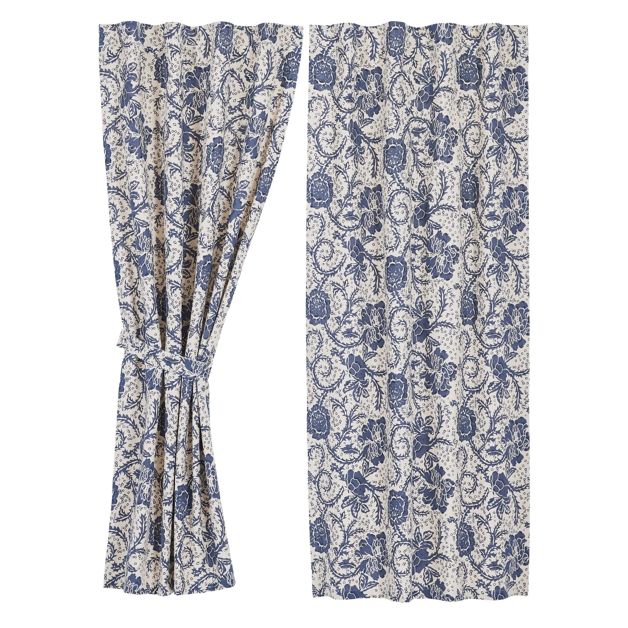 Dorset Navy Floral Short Panel Curtain Set of 2 63x36 VHC Brands