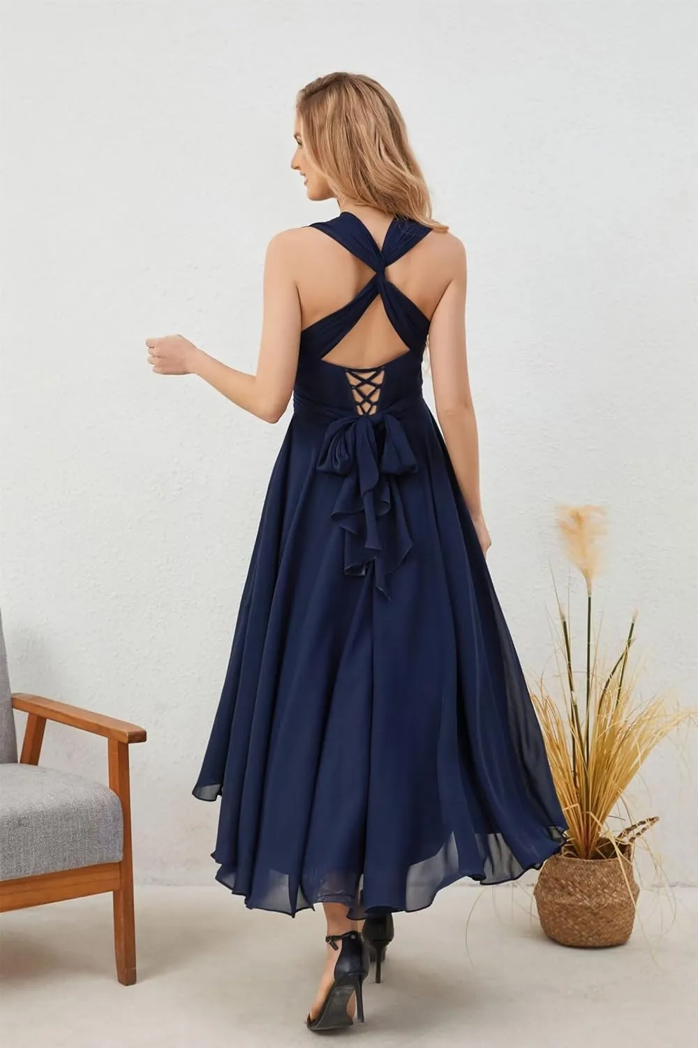 DREAMIND Tea Length Short Mother of The Bride Dresses Convertible Multiway Infinity Wedding Guest Dresses for Women