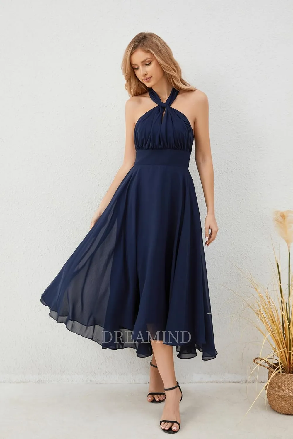 DREAMIND Tea Length Short Mother of The Bride Dresses Convertible Multiway Infinity Wedding Guest Dresses for Women