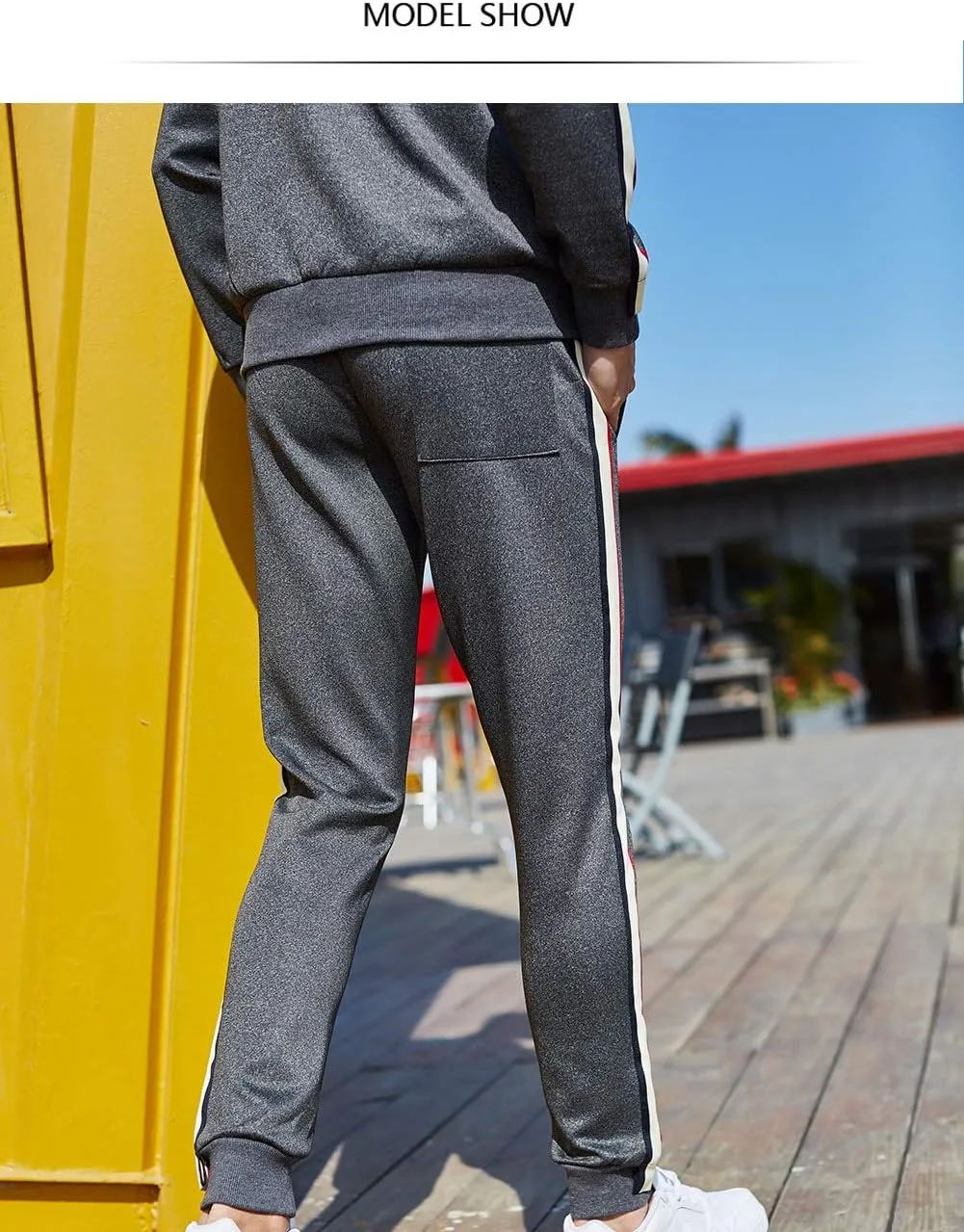DUOFIER Men's Hooded Athletic Tracksuit Casual Full Zip Jogging SweatSuits