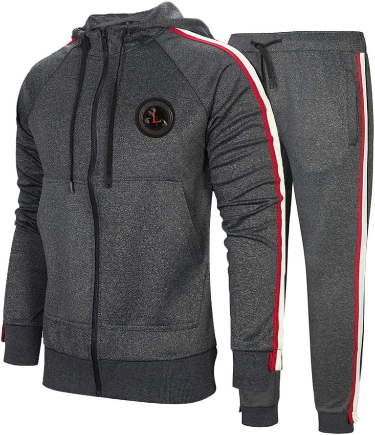 DUOFIER Men's Hooded Athletic Tracksuit Casual Full Zip Jogging SweatSuits