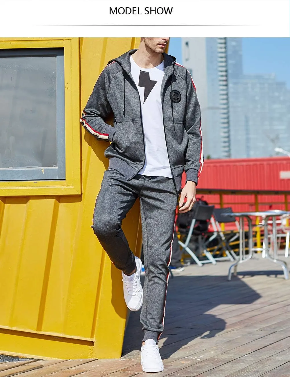 DUOFIER Men's Hooded Athletic Tracksuit Casual Full Zip Jogging SweatSuits