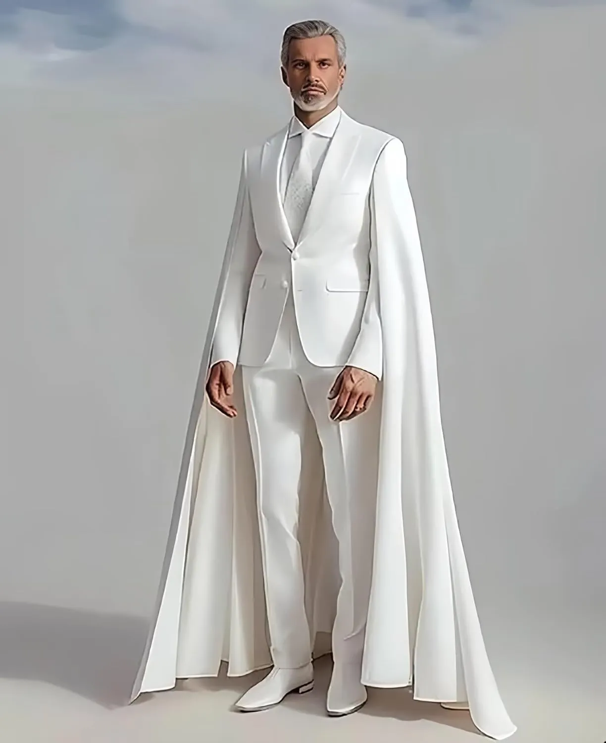 Elegant Men's 2 Pieces Suits with Long Cape Peak Lapel Cloak Blazer Pants Prom Tuxedos for Evening Party