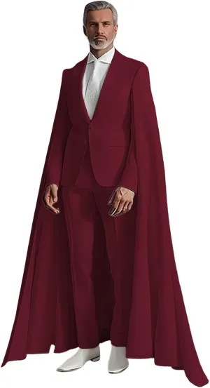 Elegant Men's 2 Pieces Suits with Long Cape Peak Lapel Cloak Blazer Pants Prom Tuxedos for Evening Party