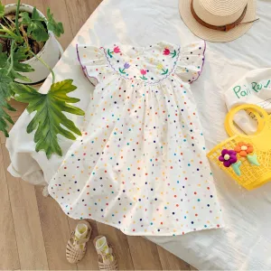 Embroidered Tulip Colorful Polka Dot Dress