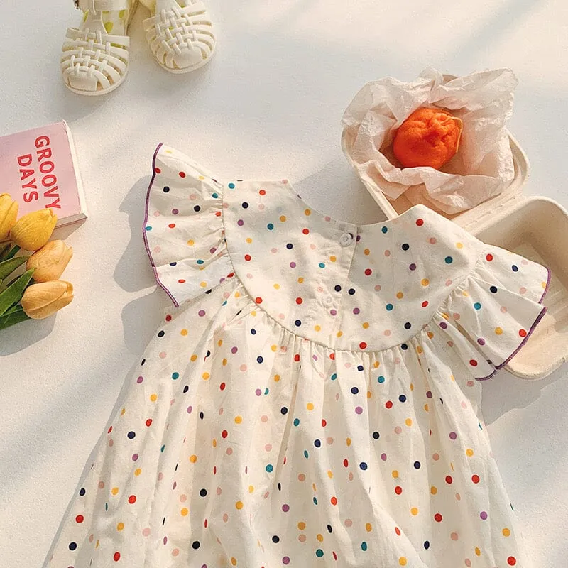 Embroidered Tulip Colorful Polka Dot Dress