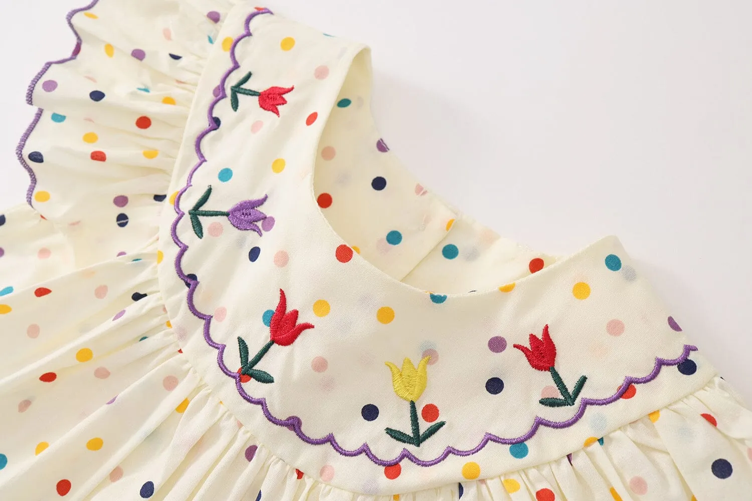 Embroidered Tulip Rainbow Dot Summer Set