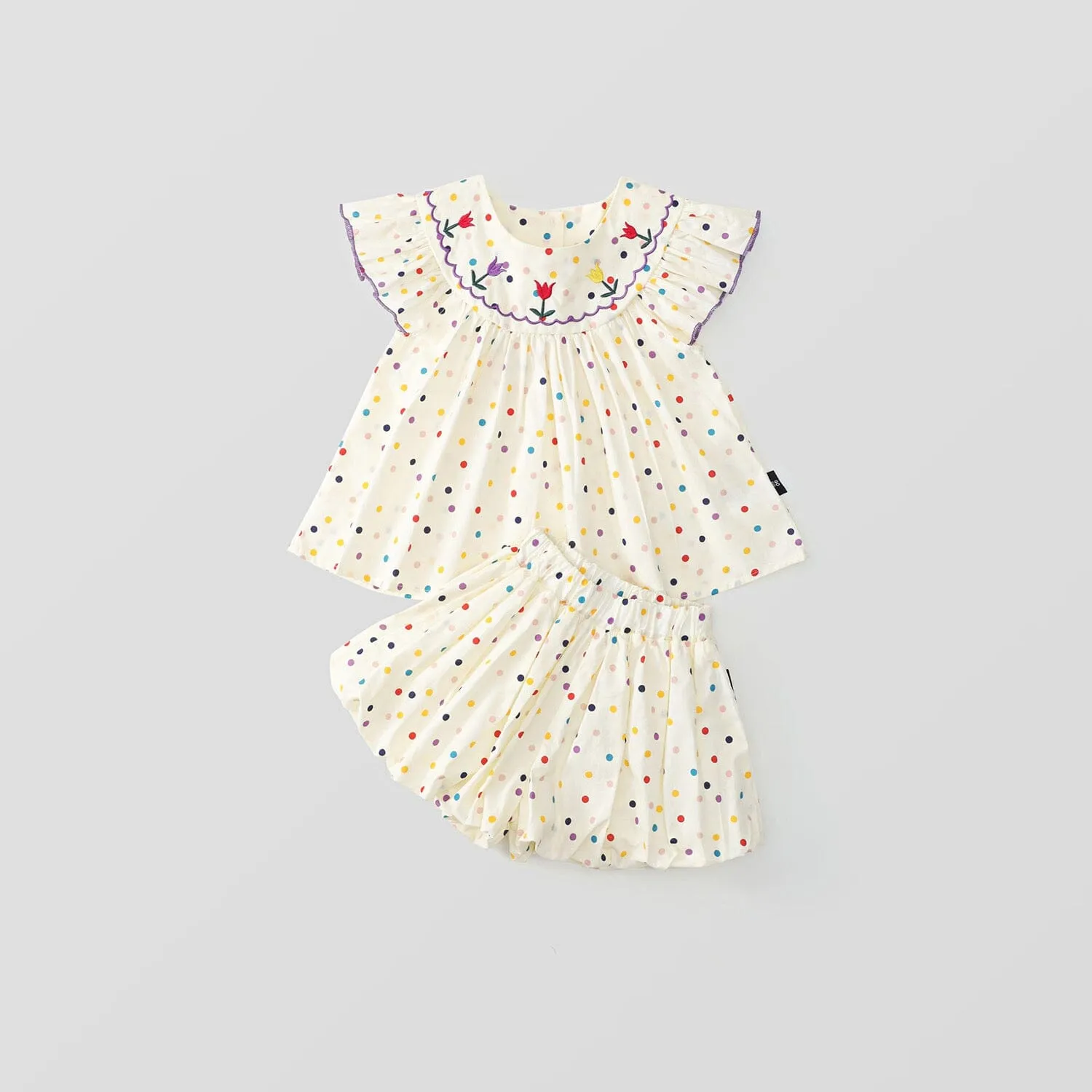Embroidered Tulip Rainbow Dot Summer Set