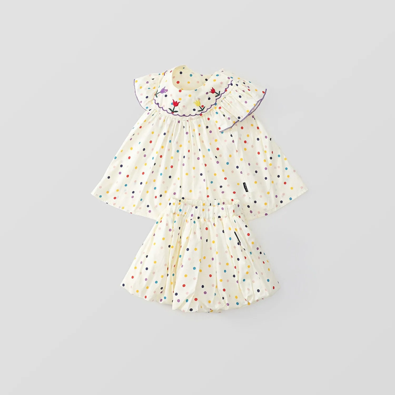 Embroidered Tulip Rainbow Dot Summer Set