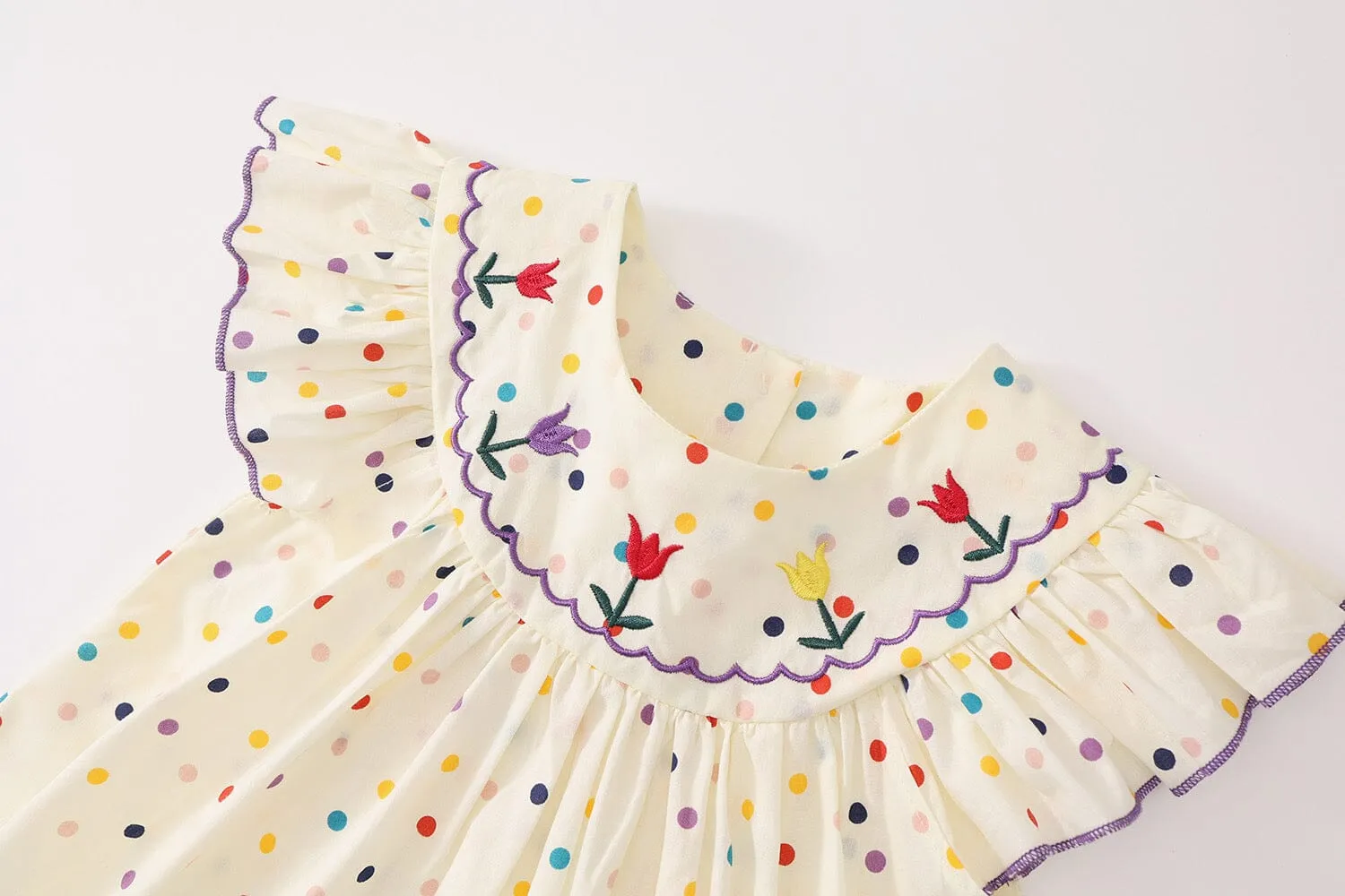 Embroidered Tulip Rainbow Dot Summer Set