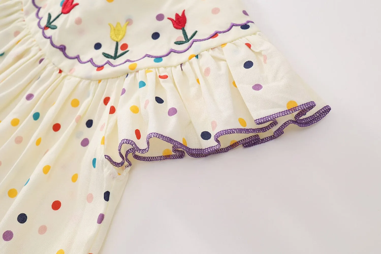 Embroidered Tulip Rainbow Dot Summer Set