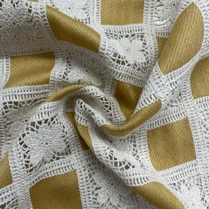 Exclusive Mustard Yellow Sequins Floral Embroidery Crepe Crochet Fabric