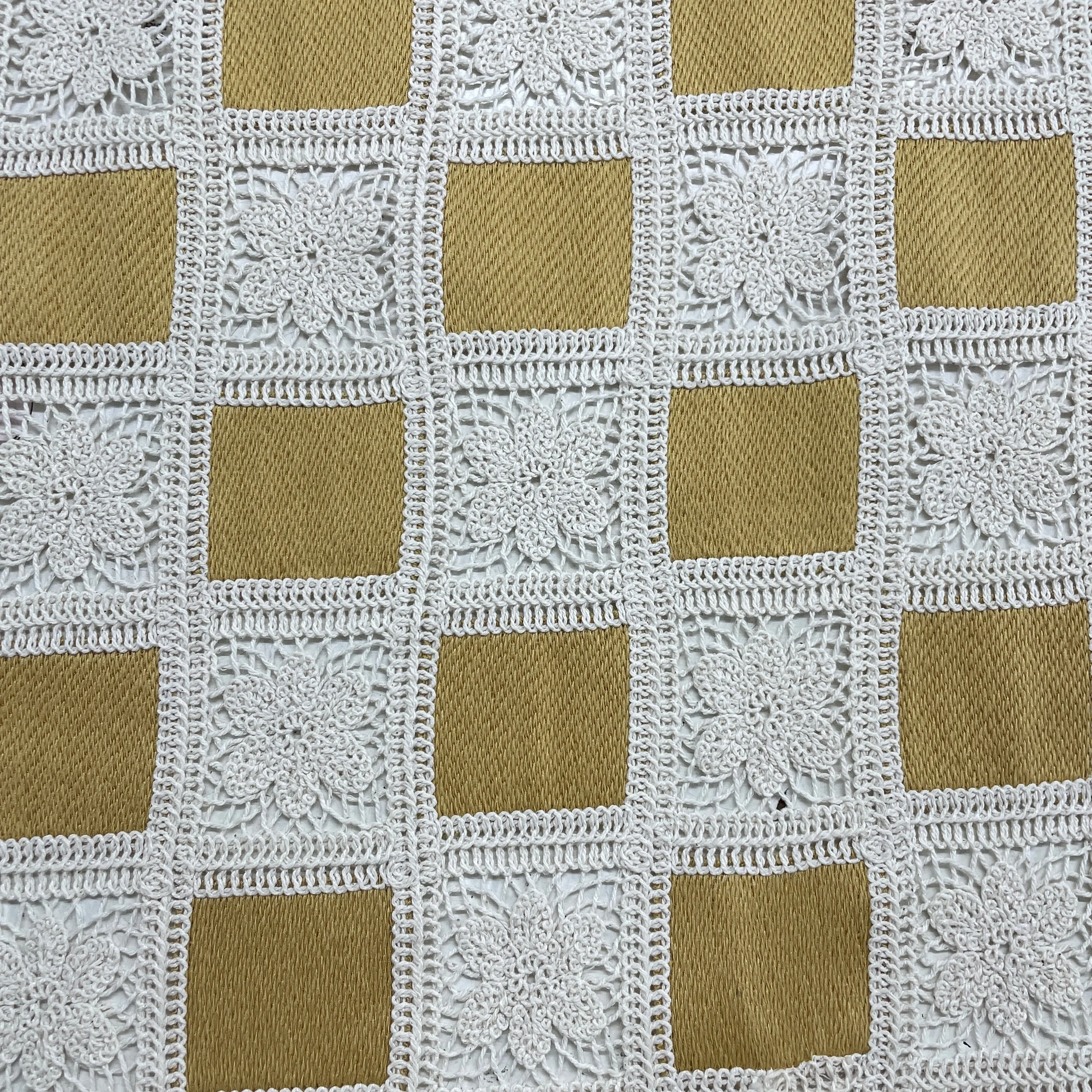 Exclusive Mustard Yellow Sequins Floral Embroidery Crepe Crochet Fabric