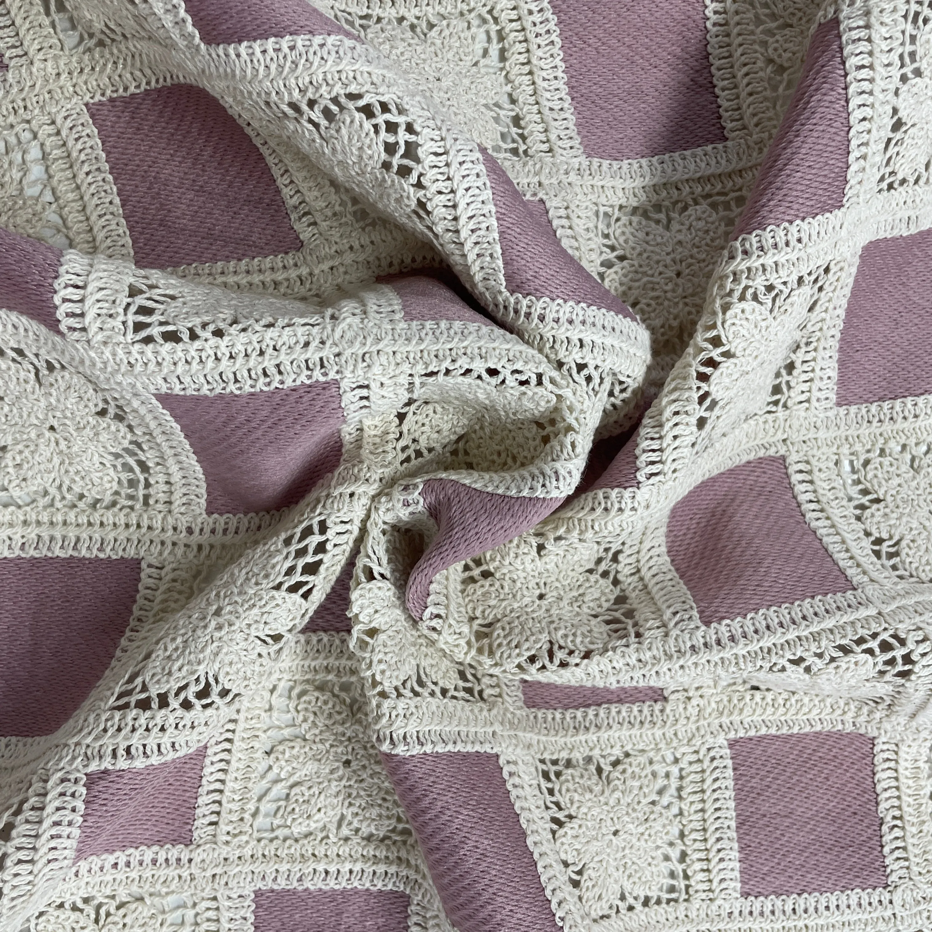 Exclusive Pink Sequins Floral Embroidery Crepe Crochet Fabric