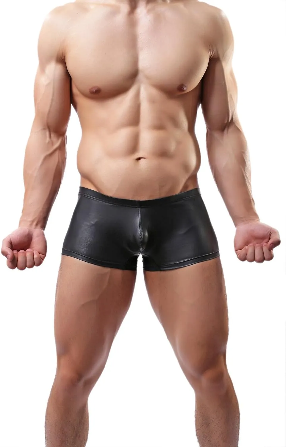 Fashion Sexy Lingerie Men's Underwear Faux Leather Boxer Briefs Shorts Pants# C2 (S, Black)
