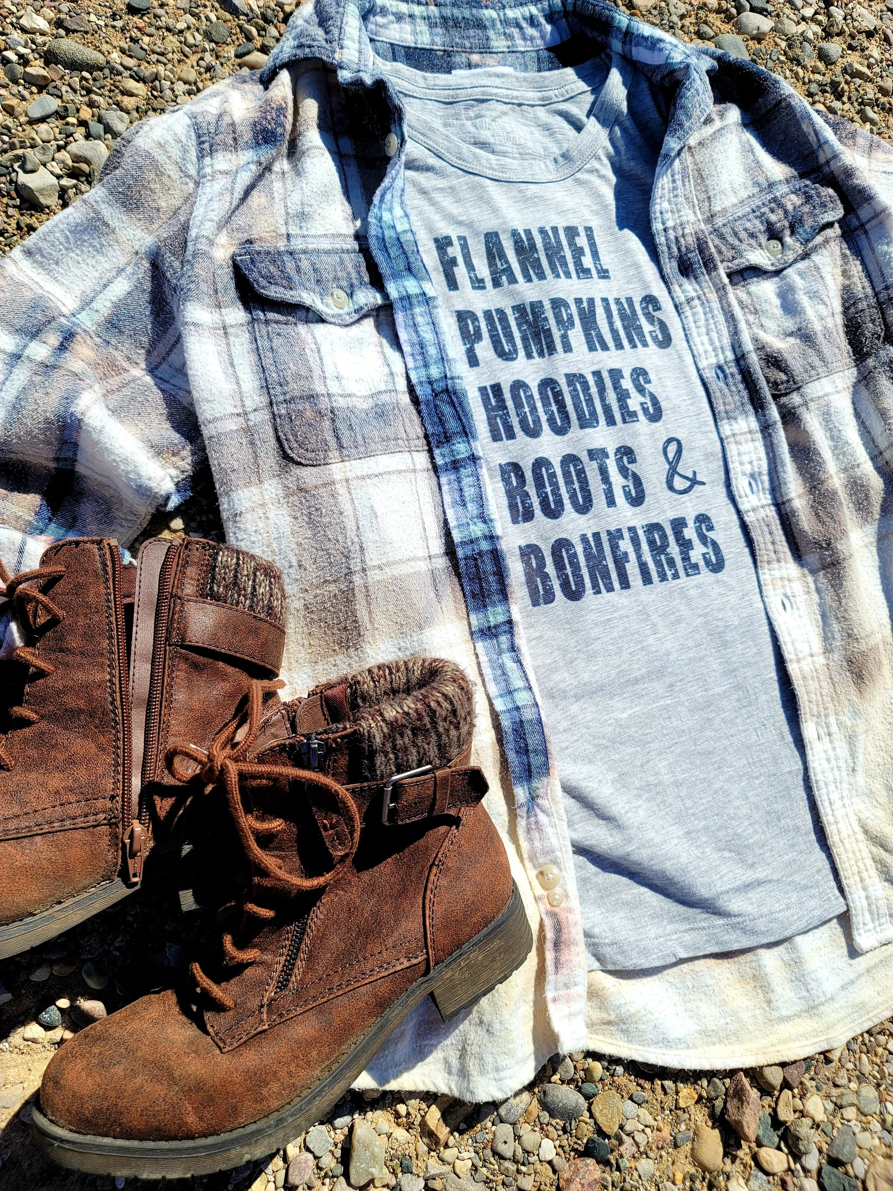 Flannel Pumpkins Hoodies Boots & Bonfires Tee