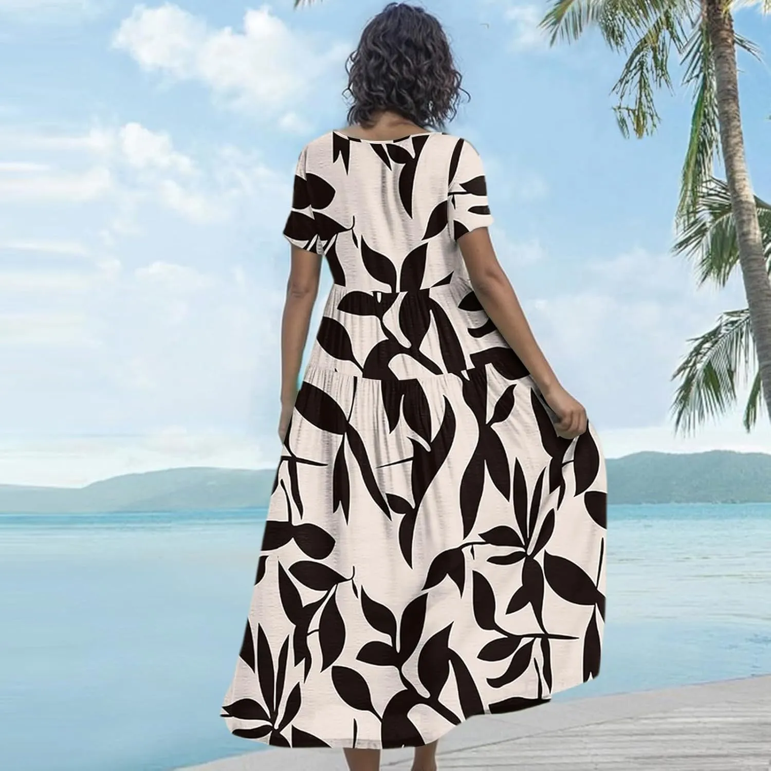 Floral Dress for Women Casual Loose Bohemian Tiered Swing Long Maxi Dresses Short Sleeve Summer Beach Sundress
