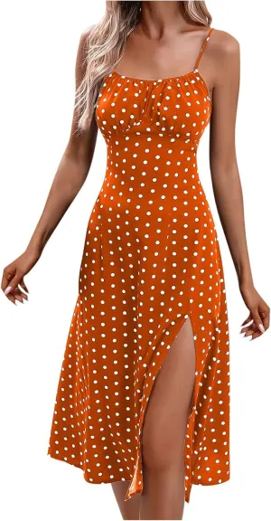 Floral Print Dresses for Women Boho Dress Short Sleeve Square Neck Split Midi Dresses Spaghetti Strap Dresses 2025