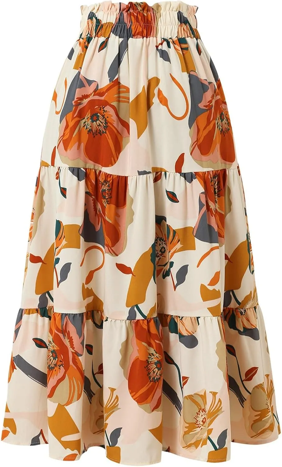 Floral Skirt for Women 2025 Ruffle Summer Maxi Skirts High Waisted Elastic Flowy Pleated Dresses Holiday Clothing