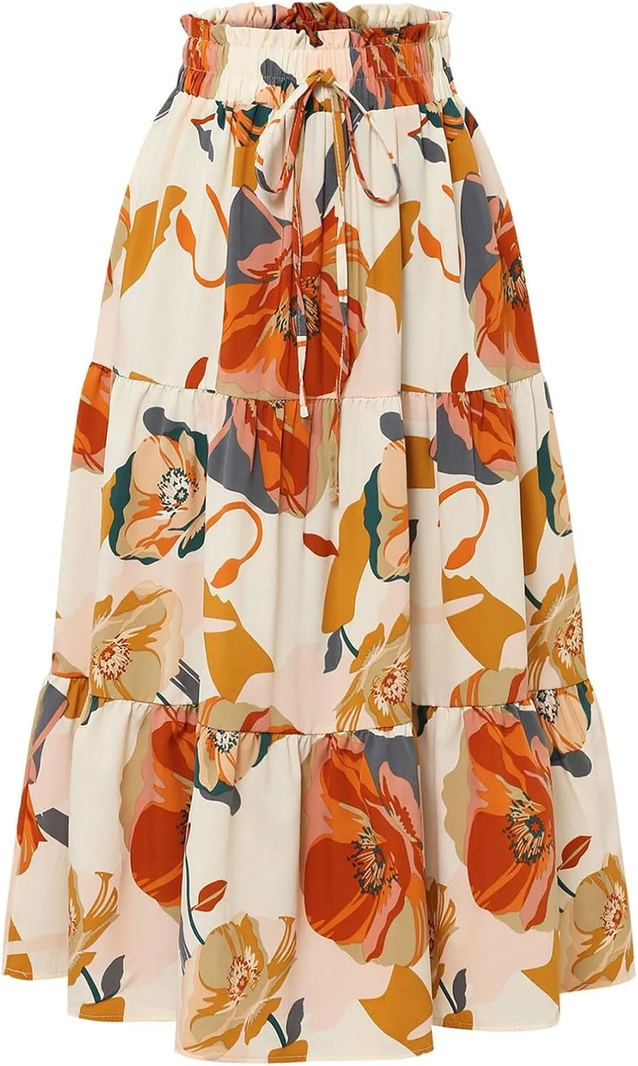 Floral Skirt for Women 2025 Ruffle Summer Maxi Skirts High Waisted Elastic Flowy Pleated Dresses Holiday Clothing