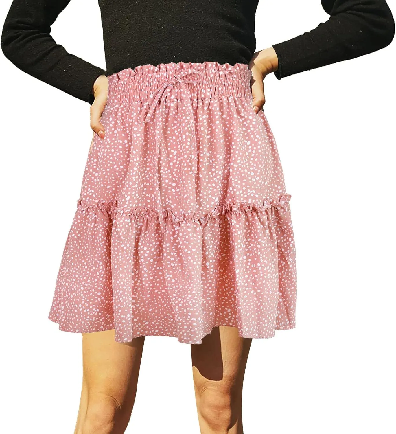 Floral Skirt for Women's Tiered Ruffle Cute Summer Mini Skirt High Waist A line Polka Dot Swing Beach Cute Skirt