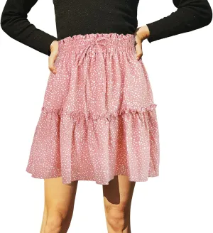 Floral Skirt for Women's Tiered Ruffle Cute Summer Mini Skirt High Waist A line Polka Dot Swing Beach Cute Skirt