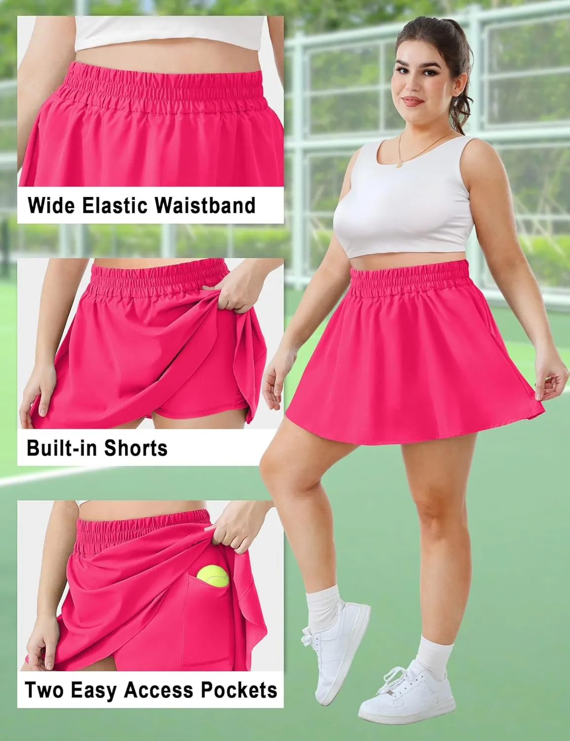 FOREYOND Women's Plus Size Tennis Skirts with Shorts High Waisted Golf Skorts with Pockets Workout Athletic Skort Skirts