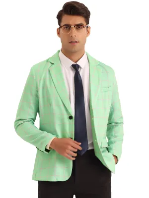 Formal Plaid Sports Coat for Men's Notch Lapel Prom Checked Pattern Blazer