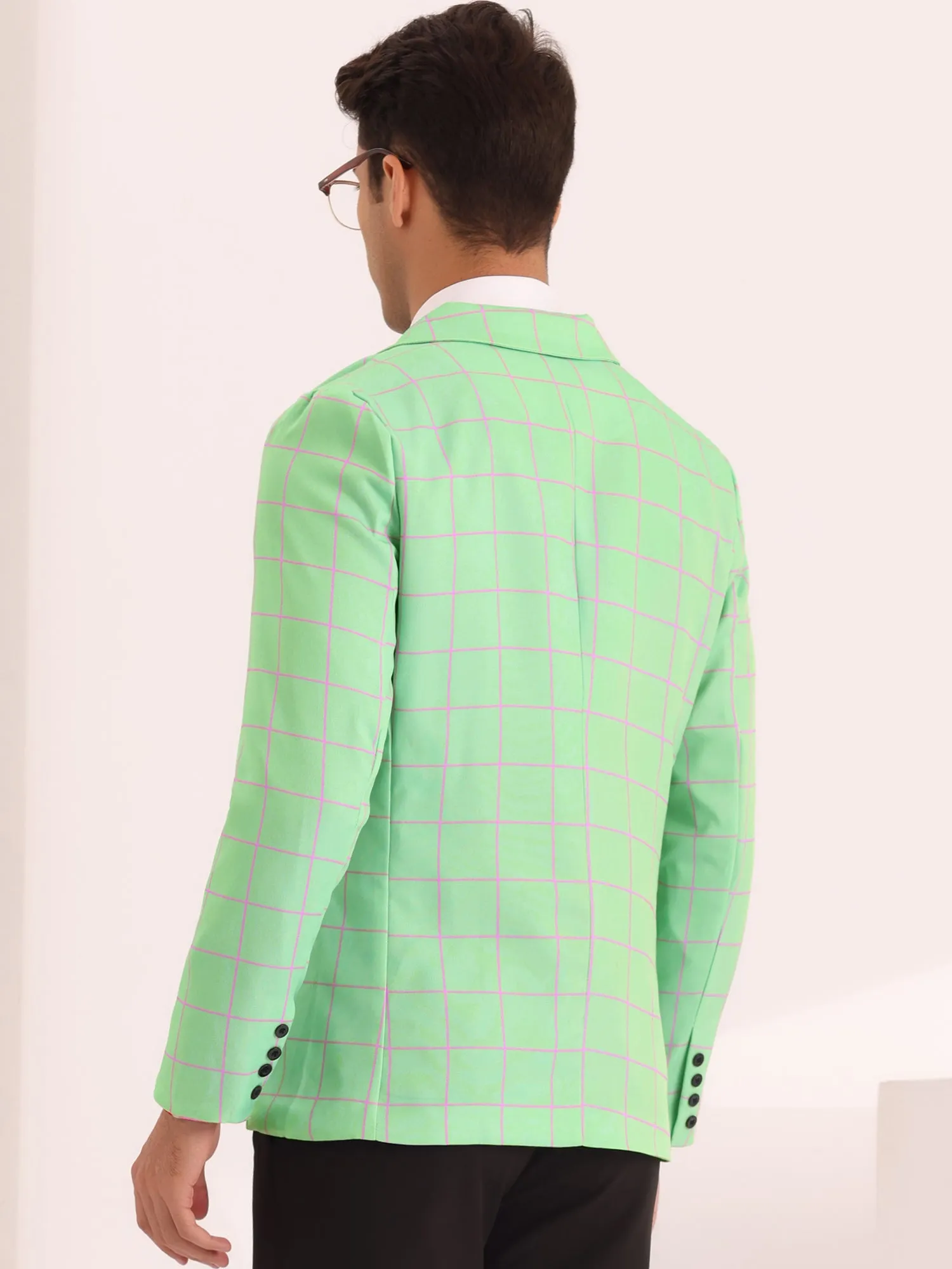 Formal Plaid Sports Coat for Men's Notch Lapel Prom Checked Pattern Blazer