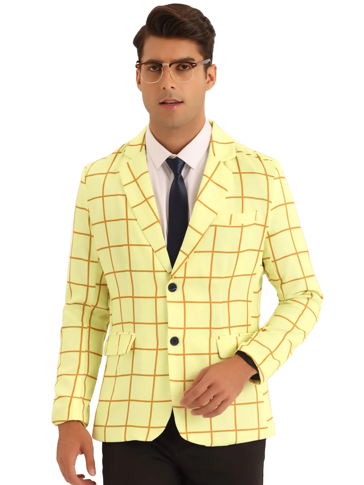 Formal Plaid Sports Coat for Men's Notch Lapel Prom Checked Pattern Blazer