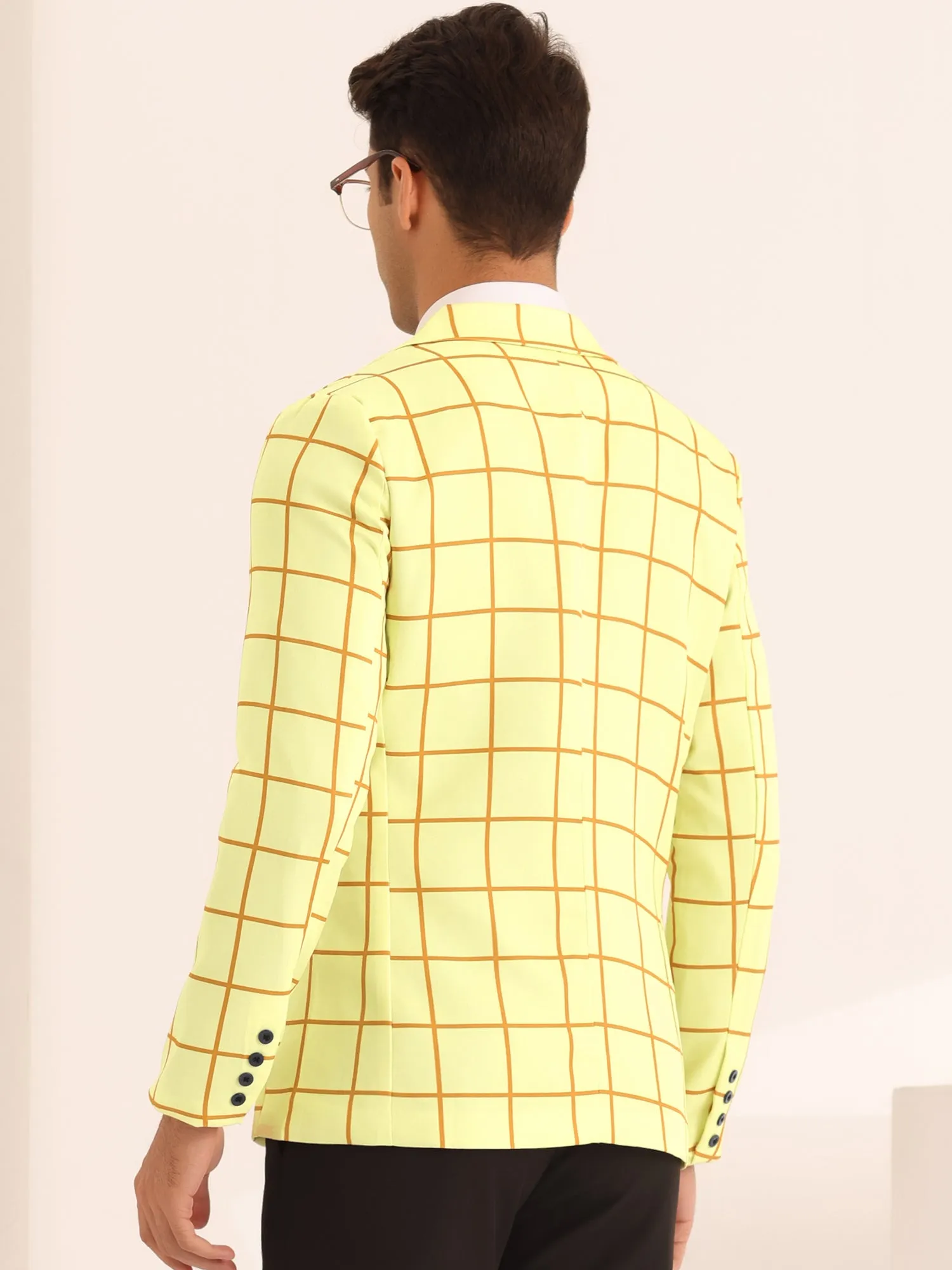 Formal Plaid Sports Coat for Men's Notch Lapel Prom Checked Pattern Blazer