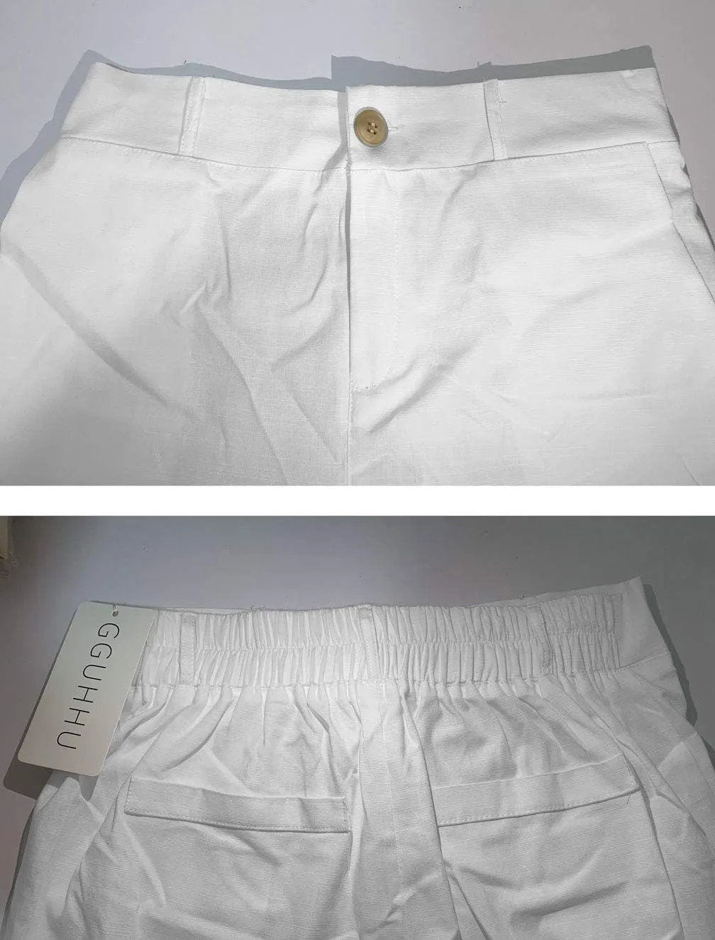 GGUHHU Women's Loose Fit Stretched High Waist Cotton Linen Wide Leg Long Beach Pants