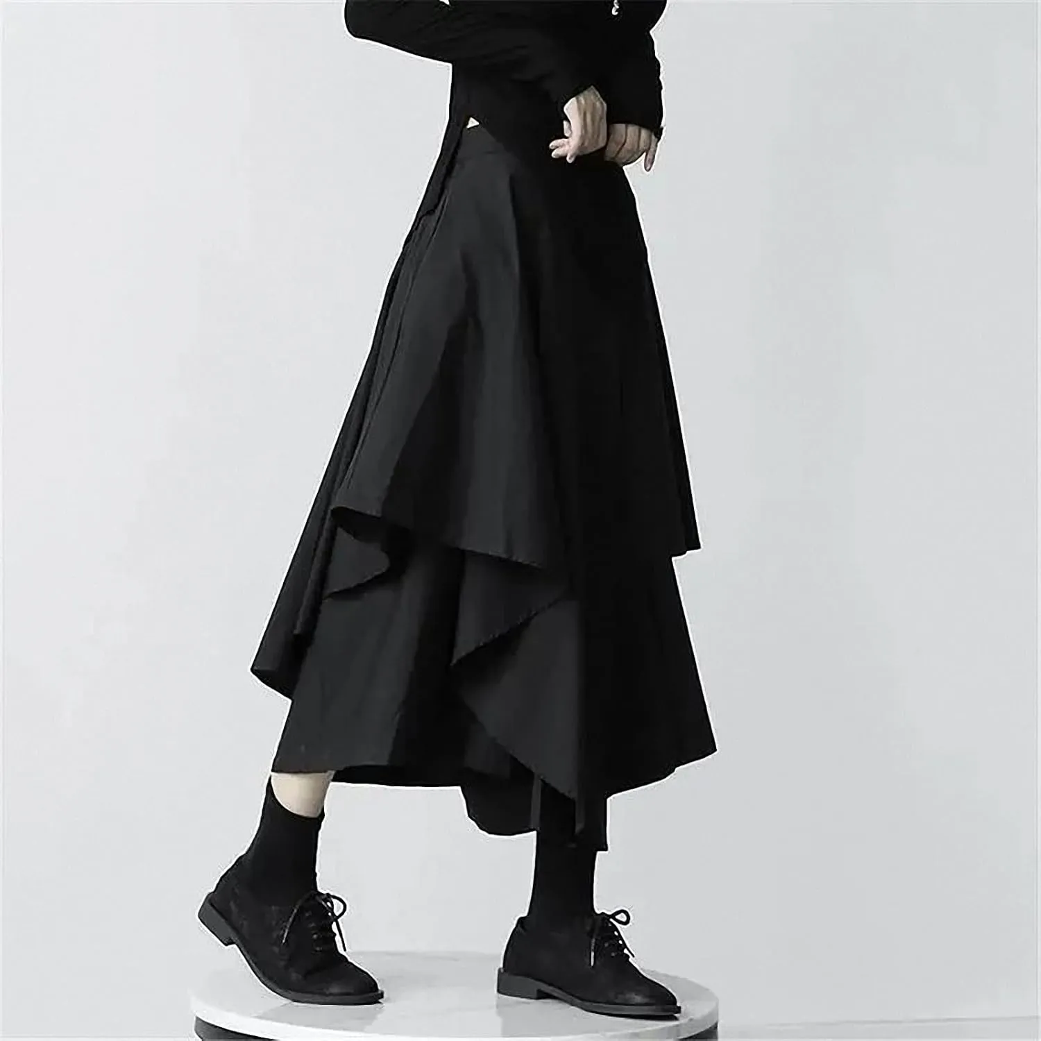 Gothic Irregular Skirts Women Y2K High Waist Cargo Midi Skirt Harajuku Vintage Punk Pleated Casual A Line Skirt