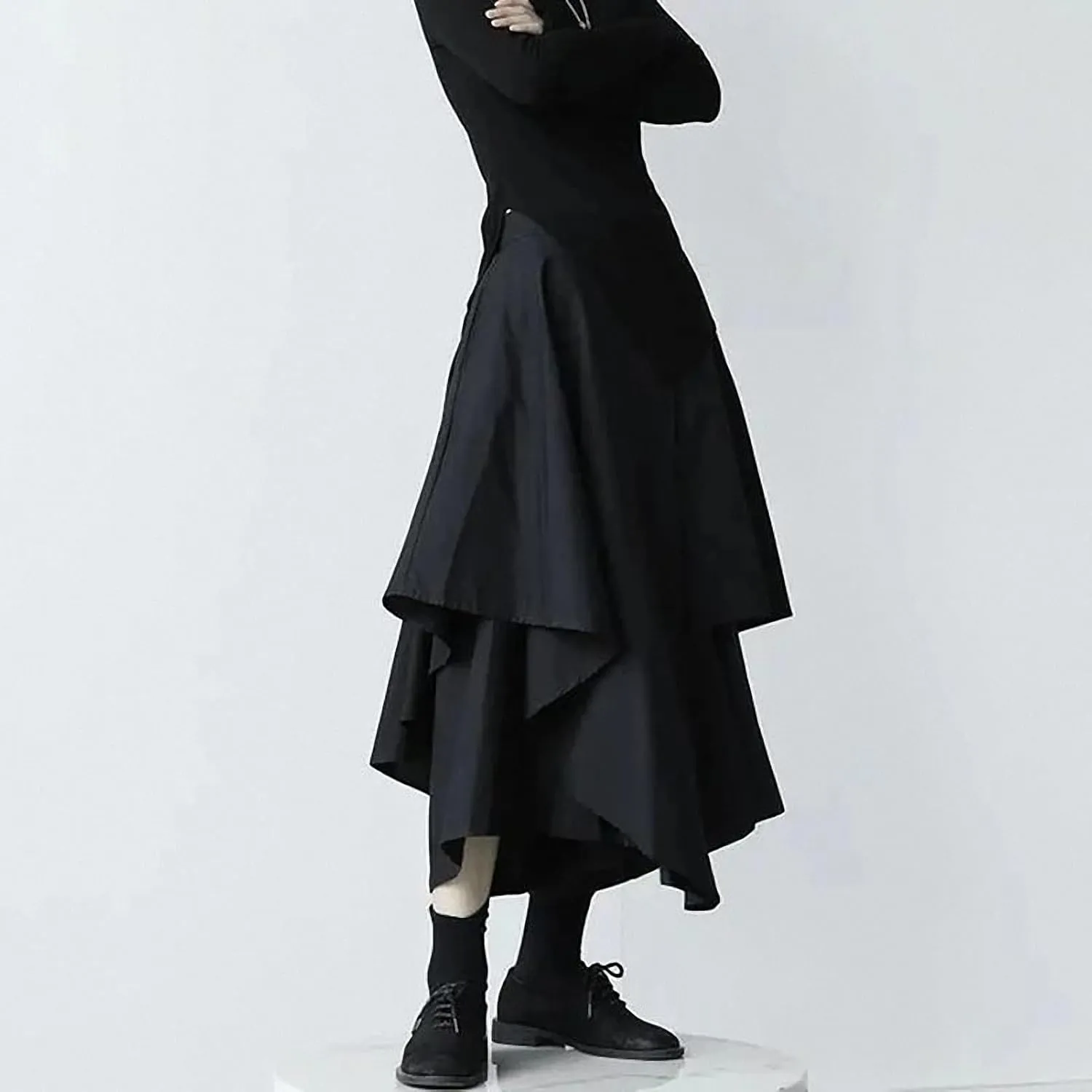 Gothic Irregular Skirts Women Y2K High Waist Cargo Midi Skirt Harajuku Vintage Punk Pleated Casual A Line Skirt