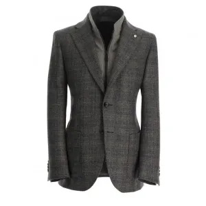 Gray/Caramel Checked Wool Hybrid Jacket W/ Bib - Luigi Bianchi Mantova