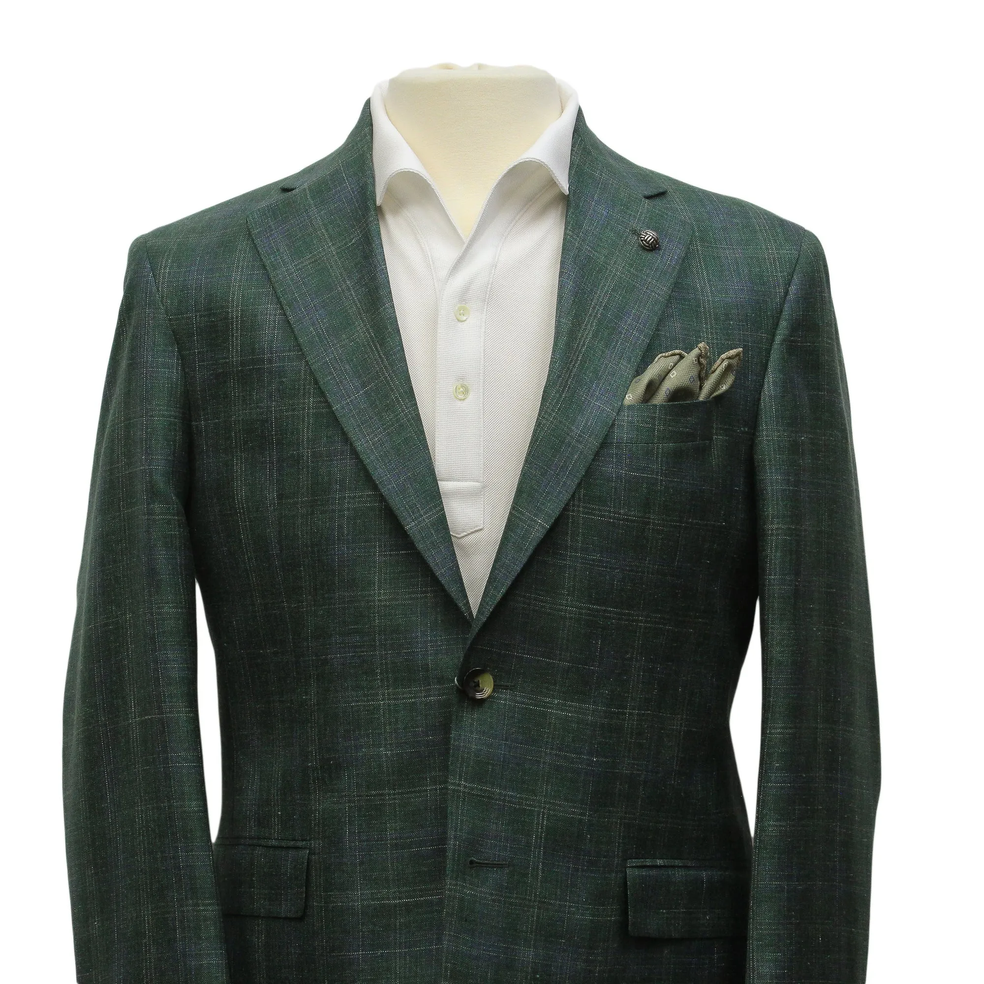 Green Check Wool-Silk-Linen Montana Contemporary Fit Sport Jacket - Jack Victor