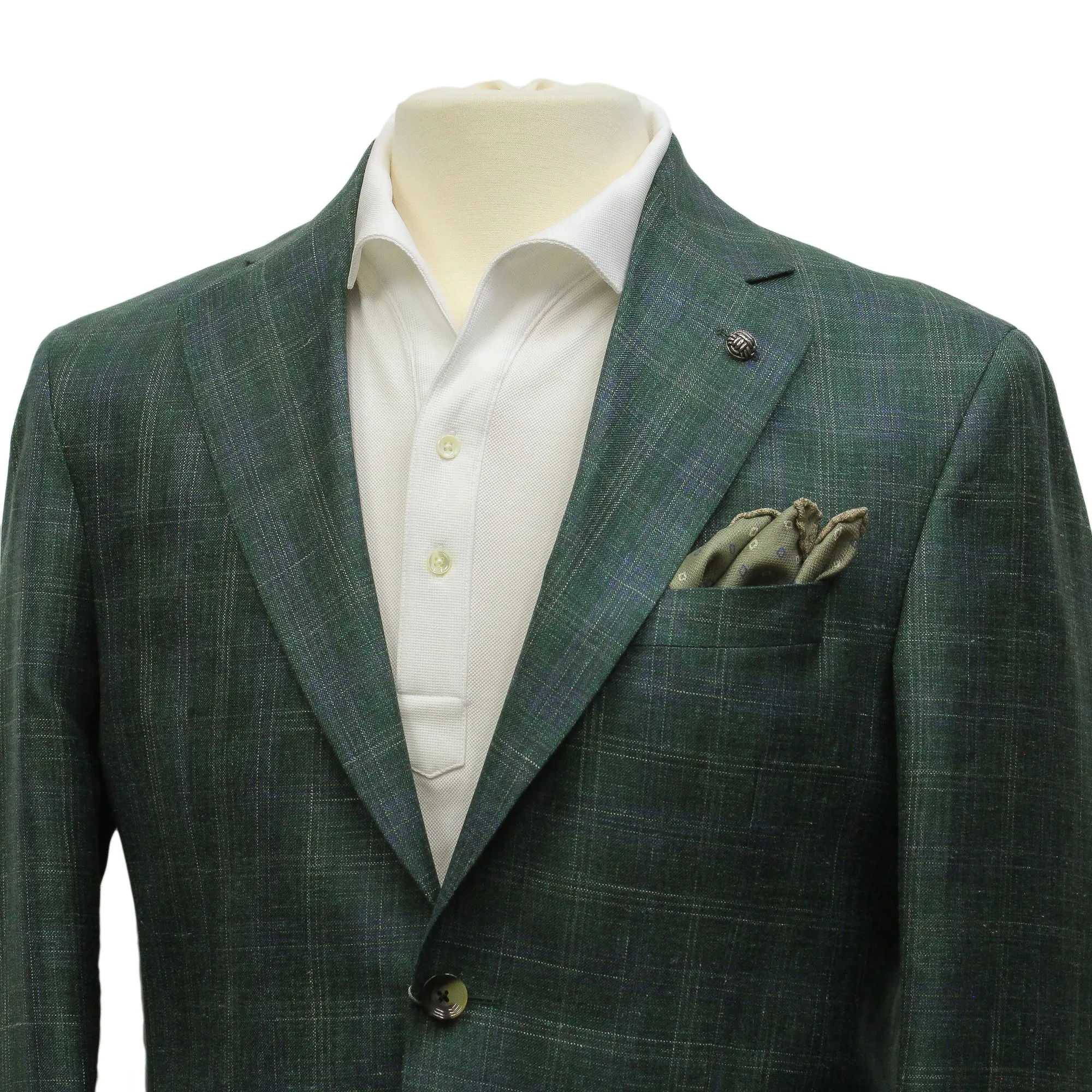 Green Check Wool-Silk-Linen Montana Contemporary Fit Sport Jacket - Jack Victor