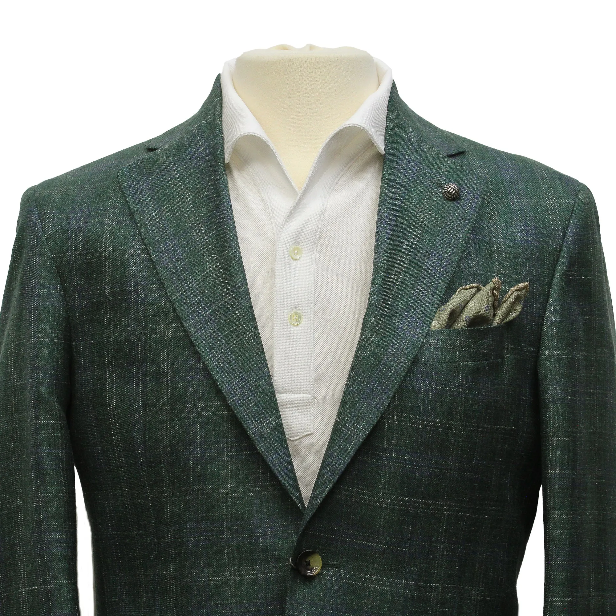 Green Check Wool-Silk-Linen Montana Contemporary Fit Sport Jacket - Jack Victor