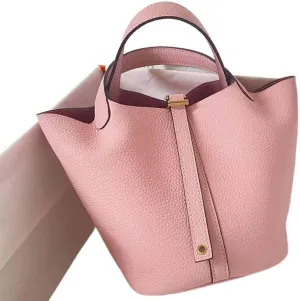 Handheld Women's Bag, Vegetable Basket, Cowhide, Handmade Wax Thread, Water Bucket Bag