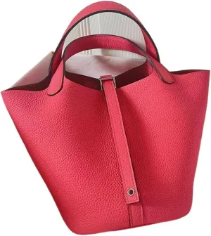 Handheld Women's Bag, Vegetable Basket, Cowhide, Handmade Wax Thread, Water Bucket Bag